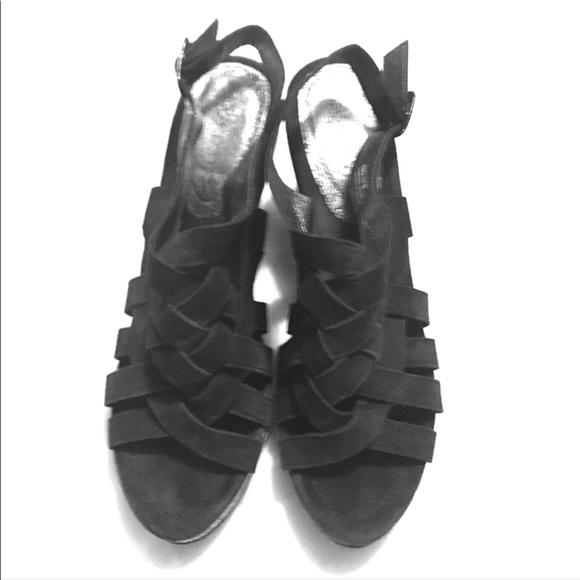 Jessica Bennet Resa wedge black leather sandals 👡 - Picture 2 of 9